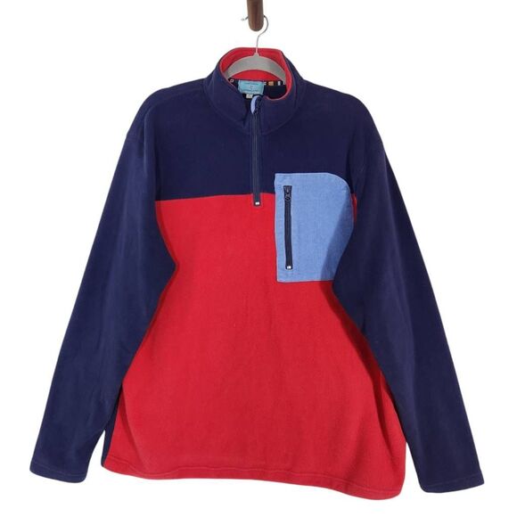 Castaway Red and Blue Fleece Quarter-Zip Pullover Size XL Preppy Fleece Pullover - Picture 1 of 8